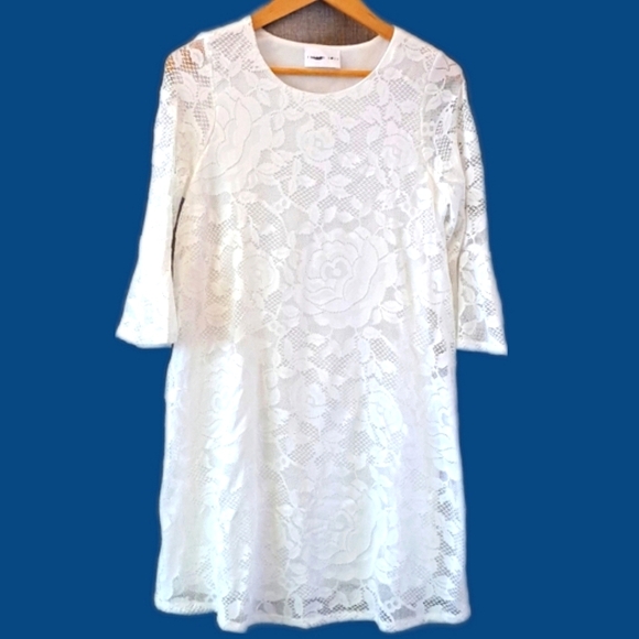 Nwot French Grey White Lace 3/4 Bell Sleeve Sheath Shift Dress L large casual - Picture 10 of 11